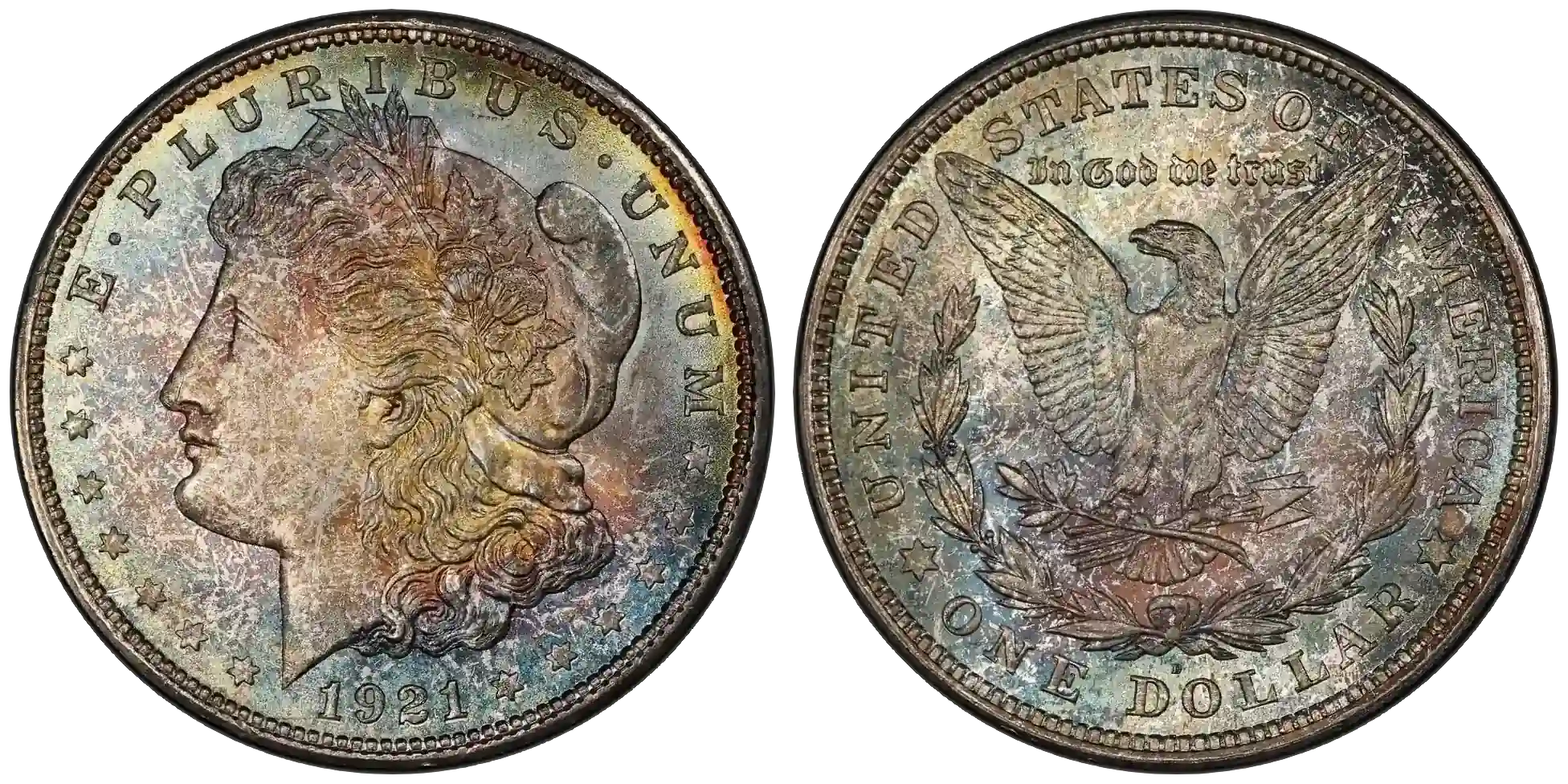 Example of exceptional rare and valuable 1921 D Morgan dollar coin sold for $50,400.