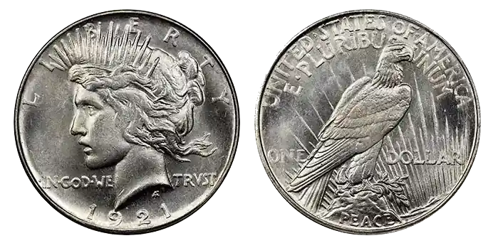 Counterfeit 1921 Morgan silver dollar with incorrect details and altered date font